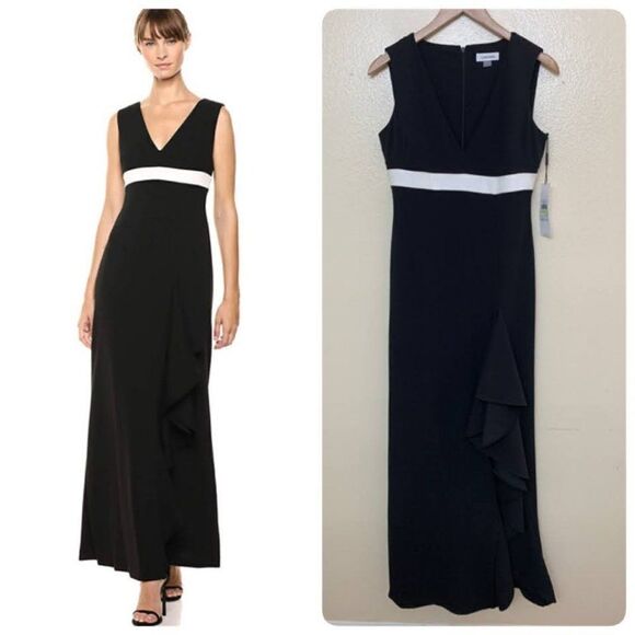 CALVIN KLEIN Womens Long Gown Dress CD9B19L9 Size 4 Black Sleeveless V Neck Maxi - Picture 1 of 9